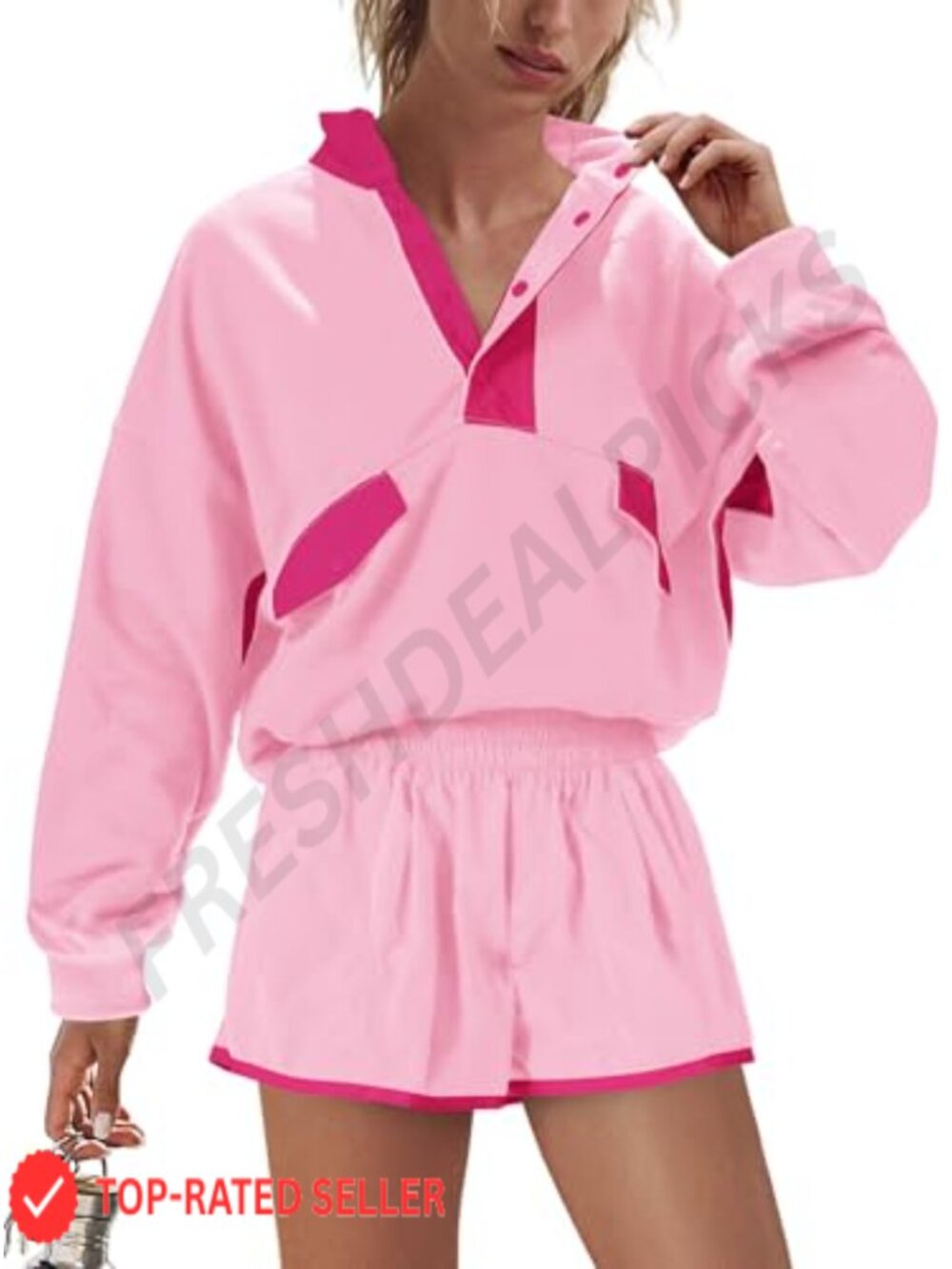 Women's 2 Piece Lounge Set Pullover Sweatshirt and Shorts Activewear